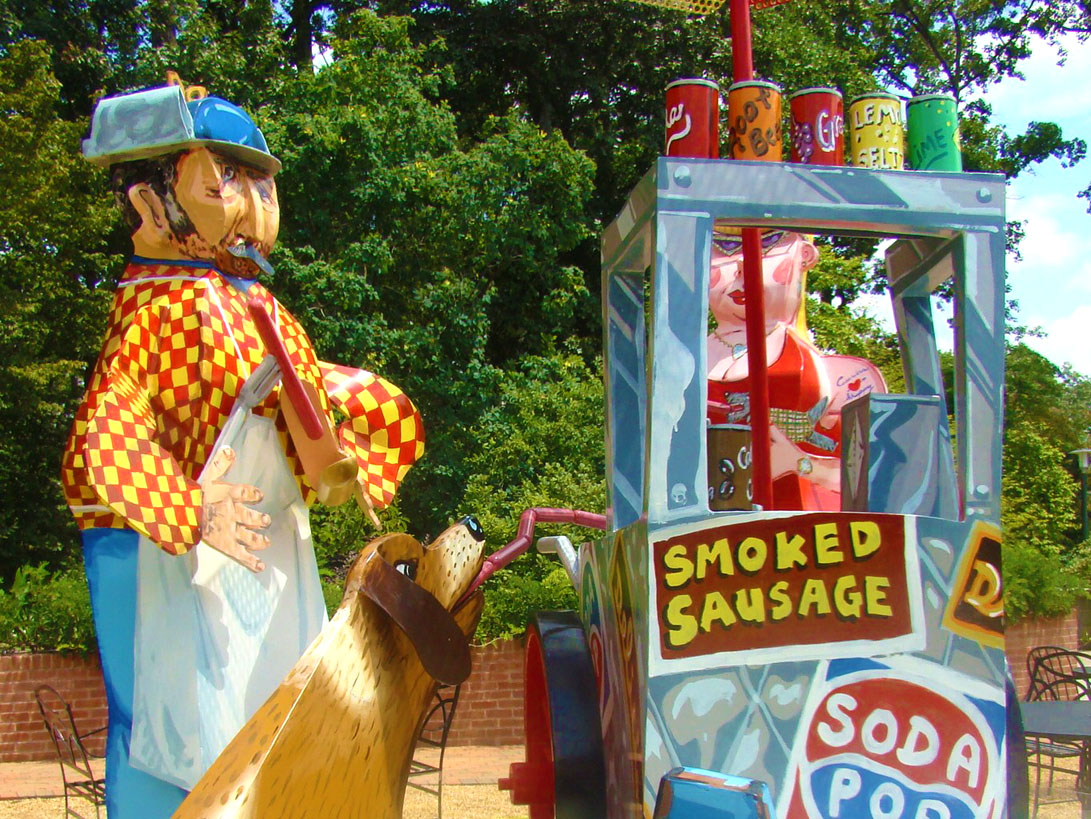 Dog and Vendor of Smoked Sausage